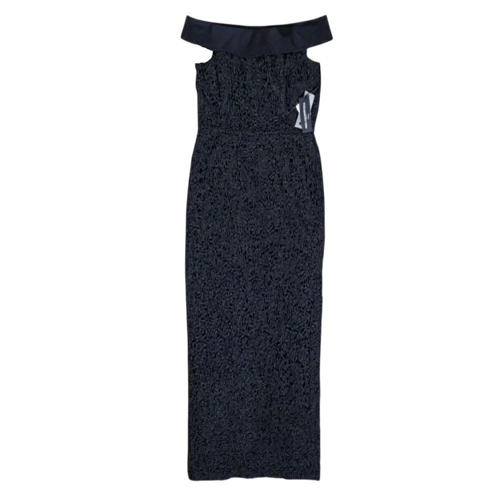Karl Lagerfeld Paris Black Off the Shoulder Sheath Dress Maxi Gown Size 14 - Picture 2 of 12